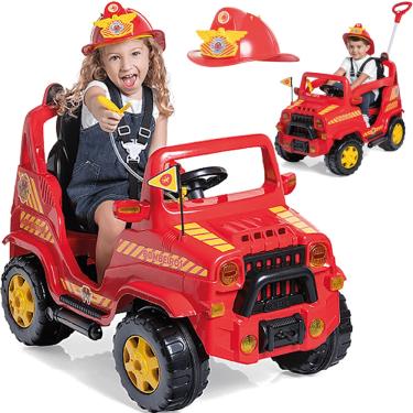 Imagem de Carrinho de Passeio e Pedal Calesita Diipi Bombeiro Vermelho