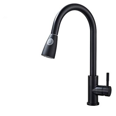 Imagem de Torneira de cozinha preta fosca Torneira misturadora dourada Retrátil Montada no convés Torneira da pia do banheiro Misturadores de água quente e fria Cabeça de pulverização, Preto fosco A