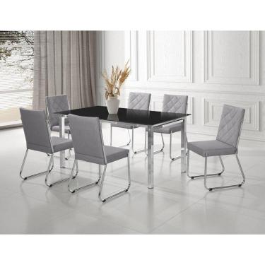 Imagem de Conjunto Sala de Jantar Mesa Ortenia Tampo Vidro com 6 Cadeiras Dinah New Cromado/Cinza