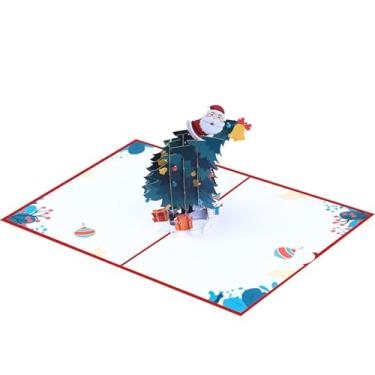 Imagem de Cartão de árvore de Natal com envelope 3D saudação de feriado removível nota em branco meia presente para amigos e familiares