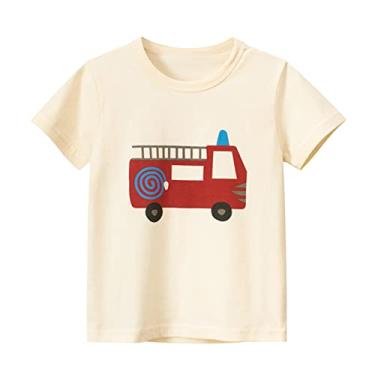 Imagem de Conjunto de camiseta verão infantil meninos meninas manga curta estampas de desenhos animados tops casuais para crianças roupas esportivas meninos, Bege, 6-7 Anos