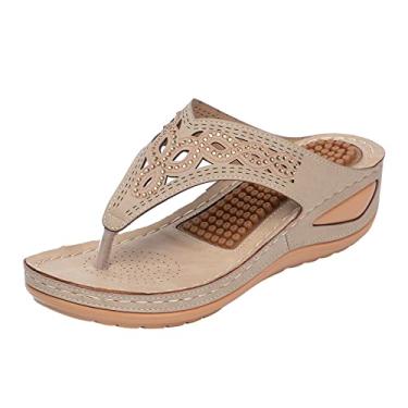 Imagem de Sandálias de dedo para mulheres com suporte de arco para caminhada confortável sandália de verão sandália rosa para mulheres, Caqui, 6.5