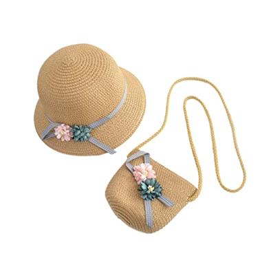 Imagem de 1 Conjunto chapéu de caqui chapéu balde de verão crianças canudos boné de palha saco de criança de palha proteção solar chapéu de palha chapéu de pescador definir viagem