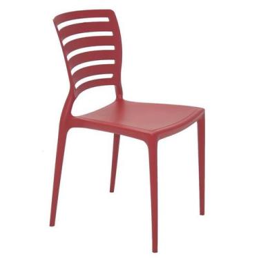 Imagem de Cadeira Plastica Monobloco Sofia Vermelha Encosto Vazado Horizontal -