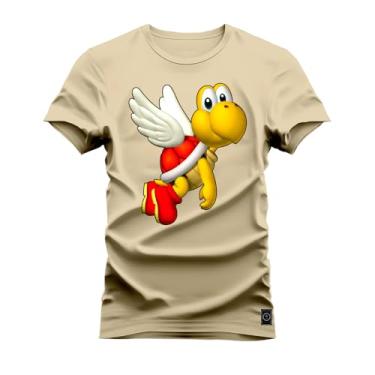 Imagem de Camiseta Plus Size Unissex Algodão Estampada Premium Confortável Tartaruguinha Anjo Bege G2
