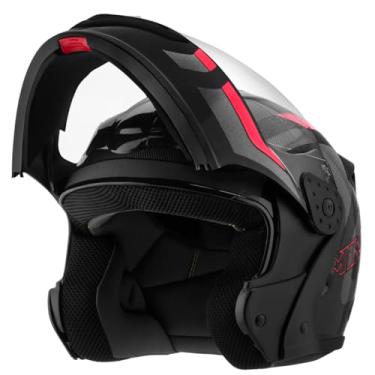 Imagem de Capacete de Moto Mixs MX Gladiator Delta Articulado Escamoteável Robocop Cinza Com Vermelho 60