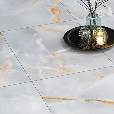 Imagem de FunStick Azulejo de piso de mármore cinza dourado 30,5 x 30,5 cm, pacote com 15 adesivos autoadesivos de vinil para pisos, à prova d'água, cozinha, banheiro, quarto, adesivos removíveis