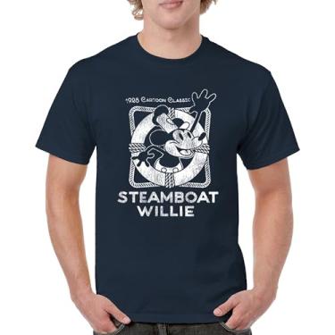 Imagem de Camiseta masculina Steamboat Willie Vintage Life Preserver 1928 desenho clássico atemporal retrô icônico mouse praia, Azul marinho, M
