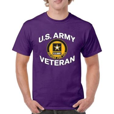 Imagem de Camiseta US Army Veteran Soldier for Life Military Pride DD 214 Patriotic Armed Forces Gear Licenciada Masculina, Roxa, G