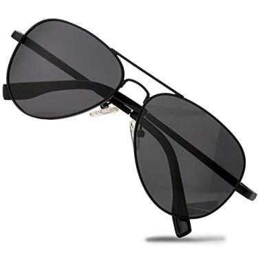 Imagem de Óculos de sol aviador polarizado para homens e mulheres, armação de metal leve com proteção UV400, Black Frame / Black Lens, MM