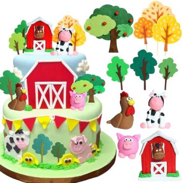 Imagem de JeVenis Farm Animal Cake Decoration Farm Animal Birthday Cake Topper Cow Cake Decoration for Farm Animal Baby Shower Birthday Party Decorations