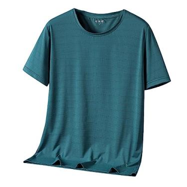 Imagem de Camiseta masculina atlética manga curta secagem rápida elástica lisa camiseta fina para treino, Verde, 4G