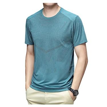 Imagem de Camiseta masculina atlética de manga curta malha respirável camiseta de treino suave de secagem rápida, Verde, 4G