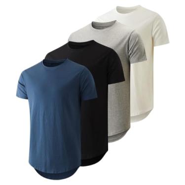Imagem de Kit 4 Camisetas Masculina Long Line Cotton Oversize by ZAROC (BR, Alfa, GG, Regular, PRETO/MARINHO/CINZA/BRANCO)