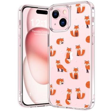 Imagem de bicol Capa projetada para iPhone 15 Plus, capa transparente com designs modernos para meninas e mulheres, capa protetora para telefone de acrílico à prova de choque de ajuste fino 6,7 polegadas, raposa fofa