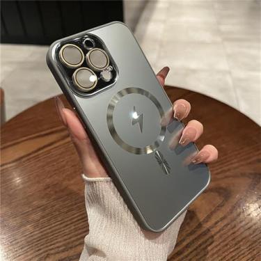 Imagem de Capa de telefone de vidro com lente magnética micro fosca para iPhone 11 12 13 14 15 Pro Max Plus capa à prova de choque de acrílico rígido macio, cinza titânio, para iPhone 15 ProMax