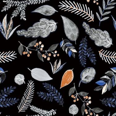 Imagem de Papel de parede vintage de folha de árvore preta 45 cm x 299 cm papel de parede azul laranja planta tropical autoadesivo à prova d'água folhas da floresta da selva papel de contato papel de parede