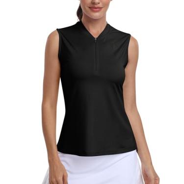 Imagem de MoFiz Camisa polo feminina de golfe leve sem mangas com zíper e secagem rápida, Preto novo 2024, P