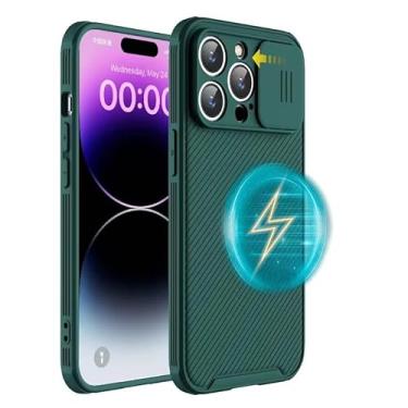 Imagem de Hitaoyou Capa compatível com iPhone 14 Pro Max, proteção de câmera Mag-Safe com capa de lente deslizante, capa magnética fina para 6,7 polegadas [suporta carregador sem fio] verde