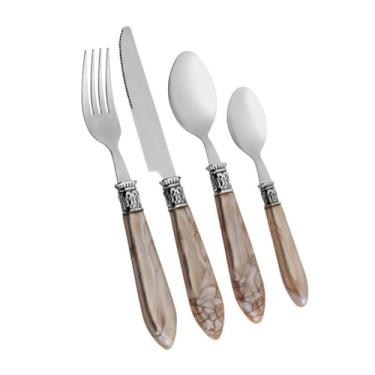 Imagem de LYOR Faqueiro de Aço Inox com Cabo de Plástico Mother Pearl Pérola Luxo 24 Peças - Jogos de Talheres - Mesa Posta - Utensílios de Cozinha, Enxoval, Casamento, Decoração