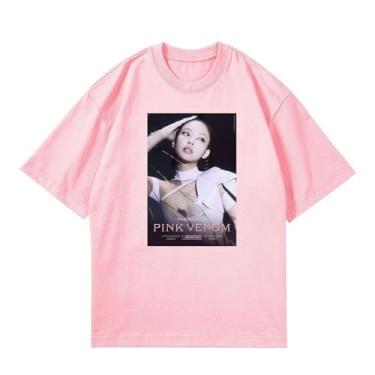 Imagem de Camiseta B-Link Lalisa Solo Born rosa K-pop Support Camiseta Born Pink Contton gola redonda camisetas com desenho animado, D rosa, M