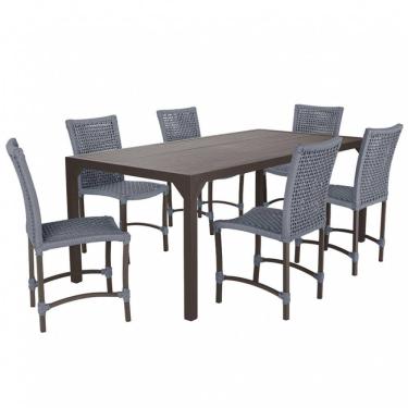 Imagem de Conjunto 6 Cadeiras Cannes Corda Náutica e Mesa Retangular Ripada 2,00m em Alumínio para Edícula, Jardim, Área, Varanda, Cozinha - Pintura Marrom