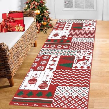 Imagem de RUGSREAL Tapete de Natal Tapete de Natal Patchwork Corredor Tapete Decorativo de Natal Tapete de Quarto Tapete Tapete Lavável à Máquina para Cozinha Lavandaria Casa de Banho Estar, 6 x 2 pés