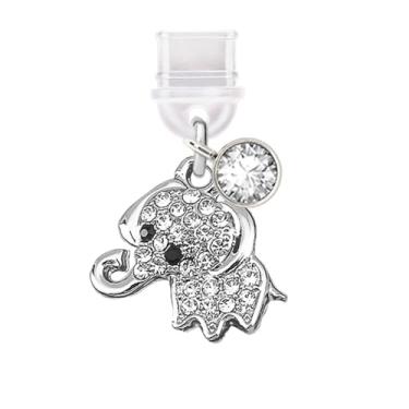 Imagem de ELISE & FONDA TP383 Tipo-C porta de carregamento USB plugue antipoeira pequeno elefante cristal pingente de telefone celular para iPhone 15/Samsung/OnePlus/Xiaomi/oppo telefones Android (branco),