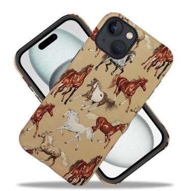 Imagem de TAMEFOX Capa compatível com iPhone 15 Plus (6,7 polegadas), cavalos galopantes, capa rígida híbrida de 2 camadas + capa protetora de silicone resistente a arranhões à prova de choque para iPhone 15