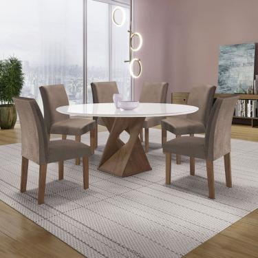 Imagem de Conjunto Mesa Barcelona 120cmx120cm 6 Cadeiras Espanha Tampo Plus Redondo Vidro Yescasa Chocolate/Off White/Bege Escuro
