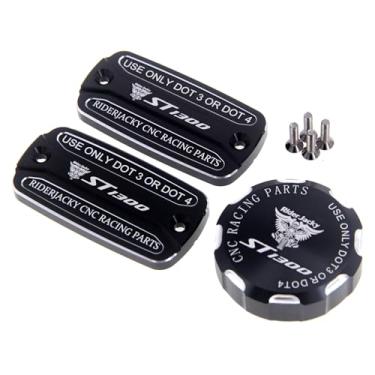 Imagem de Para Honda ST1300/A/AC 2003-2013 | ST1300PA 2005-2018 Freio dianteiro e embreagem e freios traseiros Tampa do reservatório de fluido do cilindro mestre ST 1300 Acessórios Peças modificadas (preto)