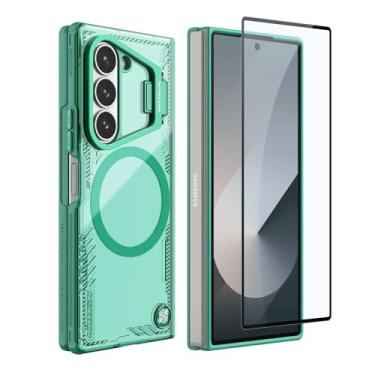 Imagem de Nillkin Capa magnética para Galaxy Z Fold 6 com protetor de tela, compatível com Magsafe, suporte de câmera embutido, capa transparente de ajuste fino para Samsung Galaxy Z Fold 6, verde