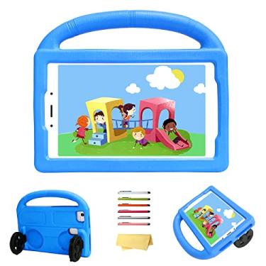 Imagem de UUcovers Capa infantil para tablet Amazon Kindle Fire HD 8 (8ª/7ª/6ª geração, 2018/2017/2016) 20,3 cm com alça dobrável de silicone à prova de choque, espuma vinílica acetinada fina e leve, azul