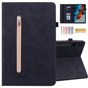 Imagem de Dteck Capa fólio para Samsung Galaxy Tab S9 FE/S9/S8/S7, dobrável, de couro PU, com zíper, bolso para tablet e compartimento para cartões, para Samsung Tab S9 FE 11 polegadas/Tab S9/S8/S7 11