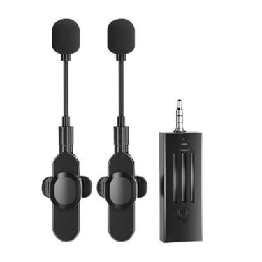 Imagem de simhoa Microfone de lapela de lapela Microfone de lapela sem fio prático durável para Vlogger, 2 em 1