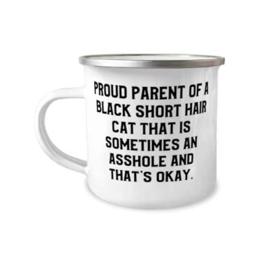 Imagem de Presente reutilizável de cabelo curto preto para gatos, pai orgulhoso de um gato de cabelo curto preto que é às vezes, nova caneca de acampamento de 355 ml de amigos