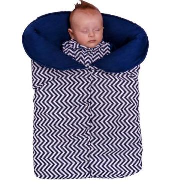 Imagem de Porta Bebê Saco De Dormir Menino Quentinho Chevron Marinho - Mavi Baby