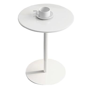 Imagem de Mesa de bistrô redonda mesa de centro para sofá, mesa lateral de bar pequena montada na parede com topo de pedra sinterizada e haste de suporte de metal, para sala de jantar/restaurante/café