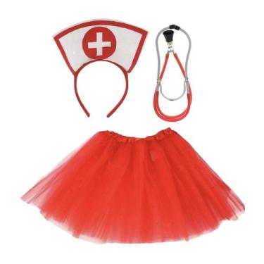 Imagem de Fantasia Enfermeira Kit Médica Carnaval Profissão Doutora Halloween - 