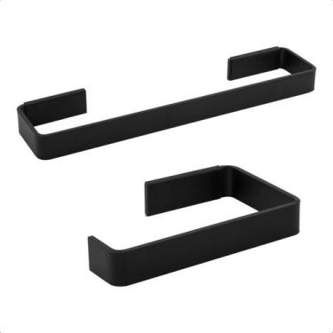 Imagem de Suporte De Papel Higienico Com Porta Toalha De Rosto Preto - RDS Metal