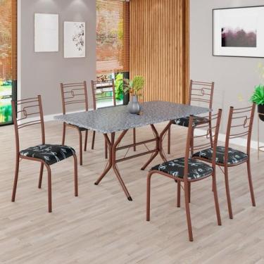 Imagem de Conjunto Sala de Jantar Mesa Retangular 140x75cm Tampo Granito Ocre 6 