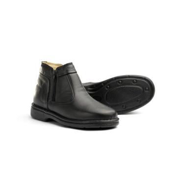 Imagem de Botina Masculina Ortopédica Zíper Bota Couro Legitimo Forma Larga Alta
