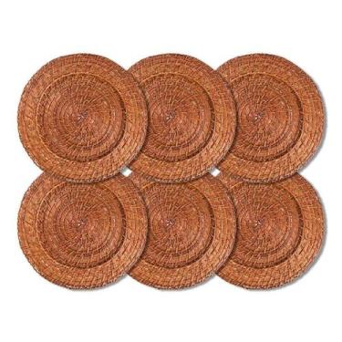 Imagem de Kit 6 Unidades Sousplat Redondo Marrom Rattan 32Cm Rafimex