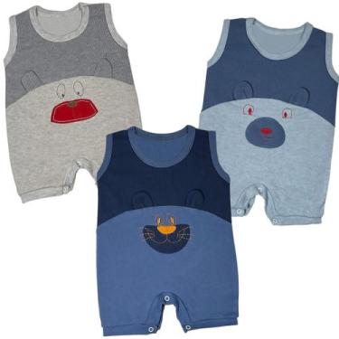 Imagem de Kit 3 Peças Macacão Bebe Jardineira Banho De Sol Bordado Menino - Bebe