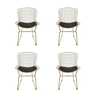 Imagem de Kit 4 Cadeiras para Cozinha Bertoia tradicional cor Dourado fosco asse