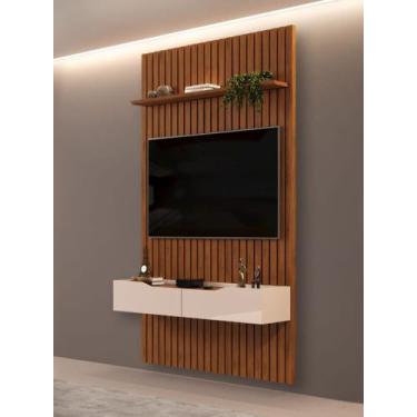 Imagem de Painel e Bancada Tv 1,43m  100% MDF Ripado Freijo / Off White DJ Prati