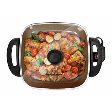 Imagem de Elite Gourmet EG3033 Cerâmica saudável de 30,5 x 30,5 x 6 cm com frigideira elétrica revestida de titânio, lavável na lava-louças, aquecimento rápido, 1200 W, cinza escuro, alumínio
