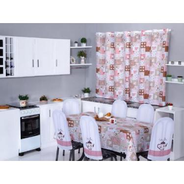 Imagem de Kit 8 Capas de Cadeira + Toalha de Mesa + Cortina Sala de Jantar Cozin