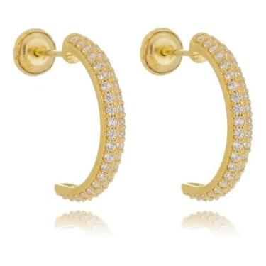 Imagem de Brinco Meia Lua Zircônias Ouro 18k 750 - Thile Jóias, Amarelo