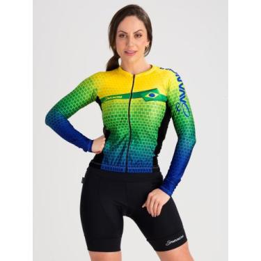 Imagem de Camisa Para Ciclismo Feminina Manga Longa Brasil Savancini (3309), G